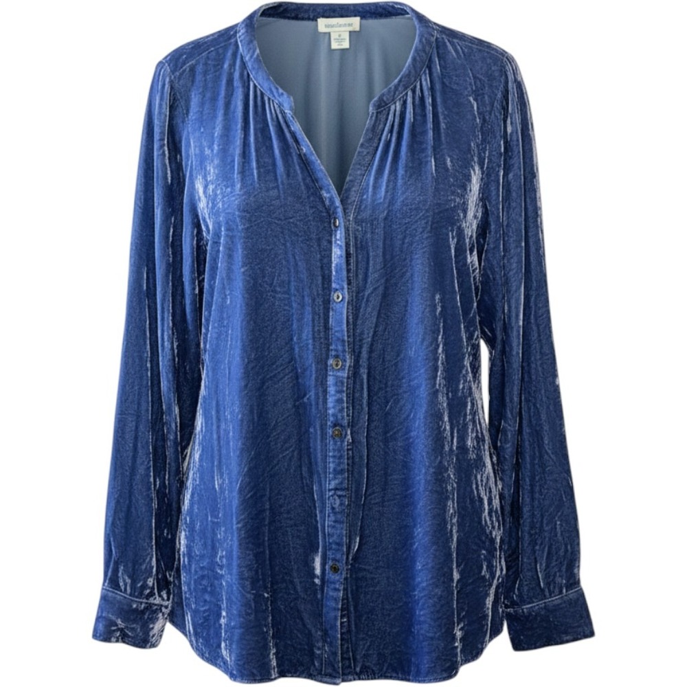 Sundance Purple/Blue Crushed Velvet Silk Blend Button Down Blouse Top Small